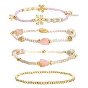 New Style & Co Women’s Gold Beaded 4 Strand Bracelet Pink